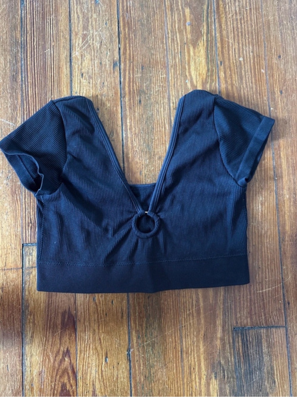 aerie Black Ribbed Ring-Front Crop Top
